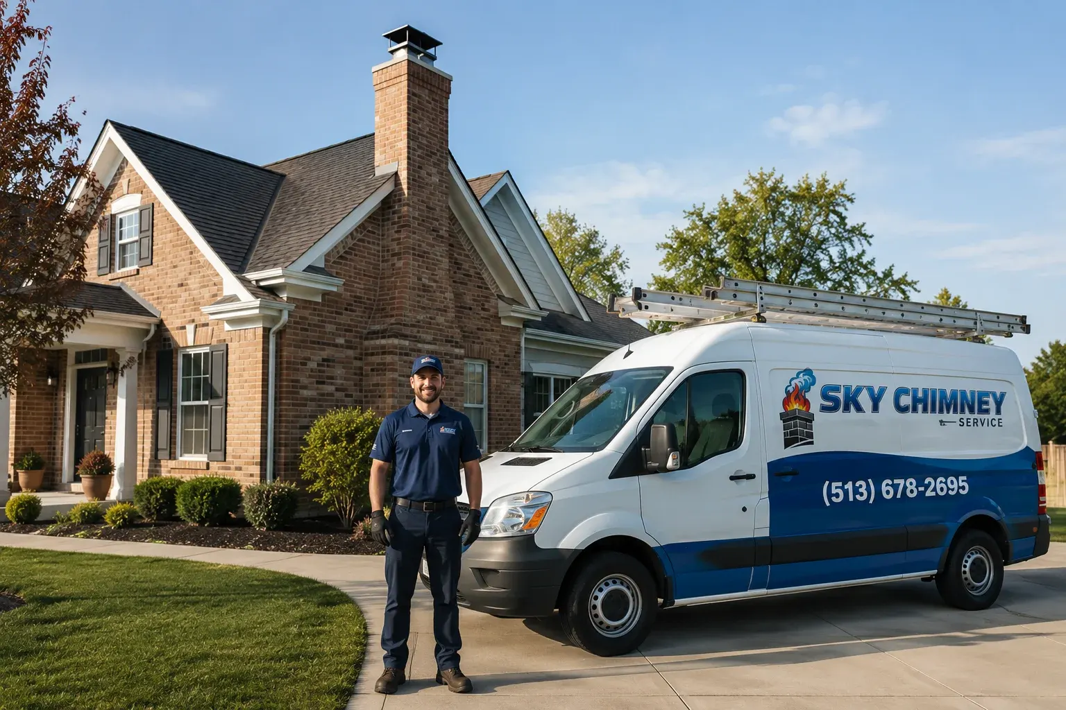 Indiana Chimney Sweep technician and branded van in Indianapolis IN